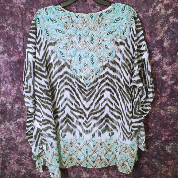 Lot (2) Blouses Tops JM Collection Lady-OX/XL Flowy Layers Sequins Bold Animal - Picture 7 of 14